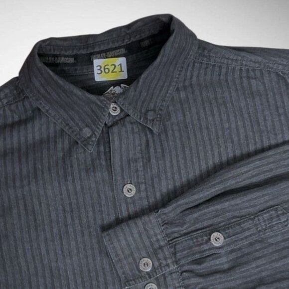 Harley-Davidson Black/Gray Striped Long Sleeve Button-Up Shirt Mens Size XL - Picture 1 of 9